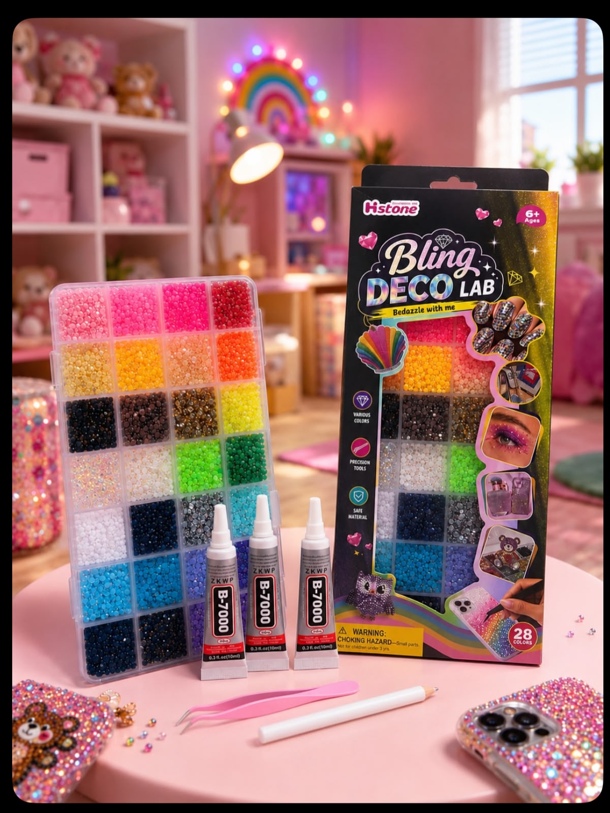 Bedazzled Crystals 28 Colors with Glue Set || مجموعة بيدازلد كريستال ٢٨ لون مع صمغ