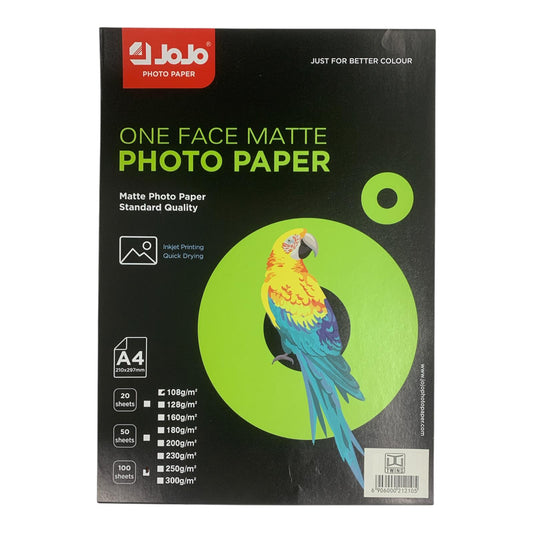 Jojo One Face Matte Photo Paper 100 Sheets A4 Size 100 gsm || ورق جوجو مطفي وجه واحد ١٠٠ ورقة حجم اي فور سماكة ١٠٠ جرام