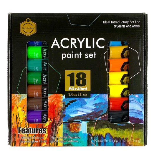 Acrylic Paint Set 18 Colors 30 ml Keep Smiling || الوان اكريليك كيب سمايلنح ١٨ لون حجم ٣٠ مل