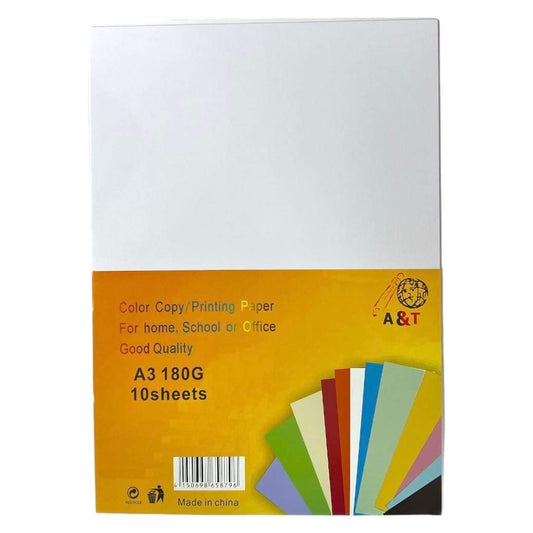 A&T Printing Paper White Color 180 gsm A3 Size 10 pcs || ورق مقوى اي اند تي لون ابيض A3 ١٨٠ جرام عدد ١٠ ورقة حجم