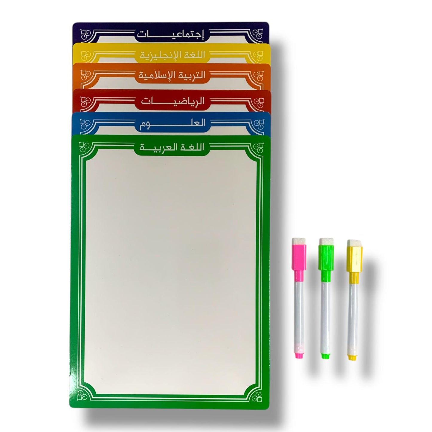 A&T Write and Erase Sticky White Board Package 6 Boards Subjects 3 Markers || مجموعة سبورة لاصقة اي اند تي ٦ صبورة مواد ٣ قلم