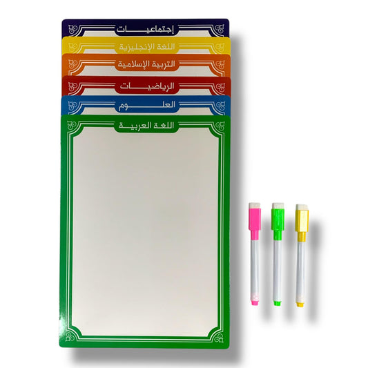 A&T Write and Erase Sticky White Board Package 6 Boards Subjects 3 Markers || مجموعة سبورة لاصقة اي اند تي ٦ صبورة مواد ٣ قلم