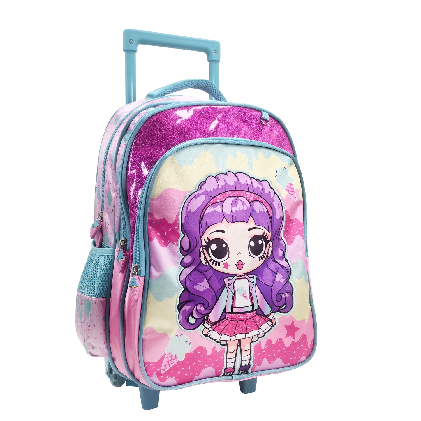 Purple Princess Back to School Trolley Backpack Set 3 Pcs 16 Inch || مجموعة جنطة ترولي الاميرة البنفسجية 3 قطع حجم كبير 16 انش