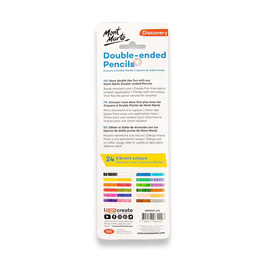 Mont Marte Double-ended Pencils Discovery 12pc || الوان خشبية مونت مارت راسين 12 حبة 24 لون