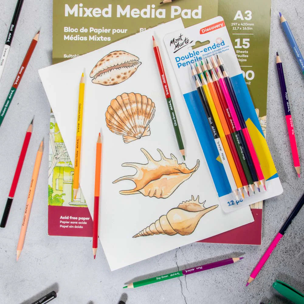 Mont Marte Double-ended Pencils Discovery 12pc || الوان خشبية مونت مارت راسين 12 حبة 24 لون