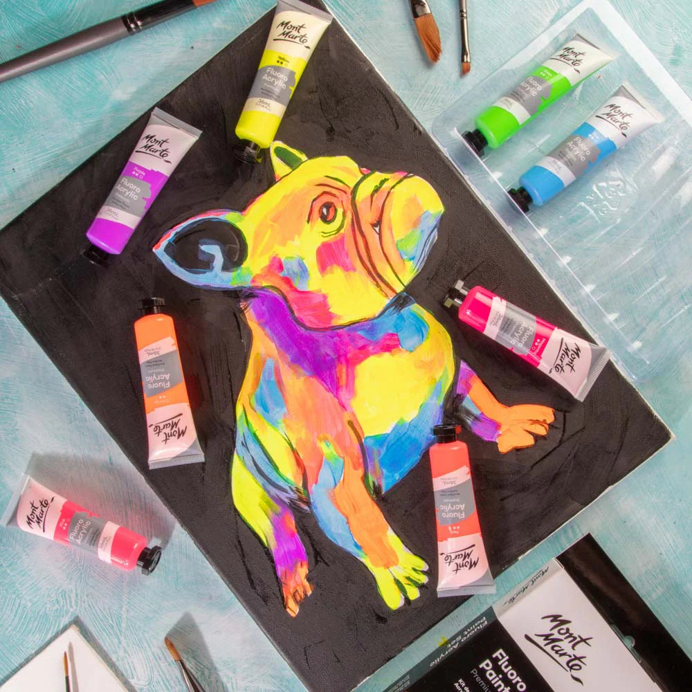 Mont Marte Fluoro Acrylic Paint Set Premium 8pc x 36ml || الوان اكريليك فسفورية مونت مارت 8 لون حجم 36 مل