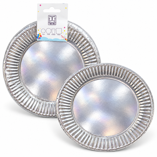 Paper Party Plates Metallic Silver – Small || صحون حفلات ورقية فضي لامع – صغير
