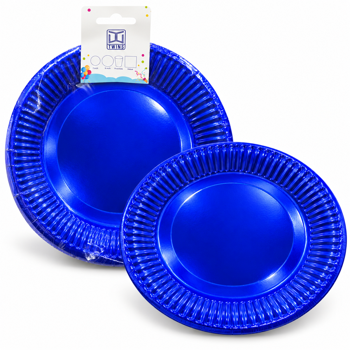 Paper Party Plates Metallic Blue – Small || صحون حفلات ورقية أزرق لامع – صغير