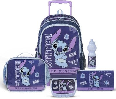 DISNEY STITCH KEEP MOVING 5 IN 1 TROLLEY SET  18" || طقم شنطة تروللي ديزني ستيتش كيب موفينج ٥ في ١، ١٨ إنش