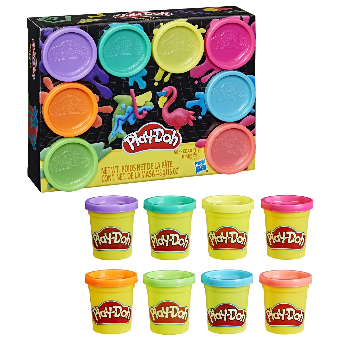 Play-Doh Neon Colors 8 Pack of 2-Ounce Cans, Arts and Crafts for Kids || مجموعة طين صلصال بلي دوه 8 لون فسفوري للاطفال
