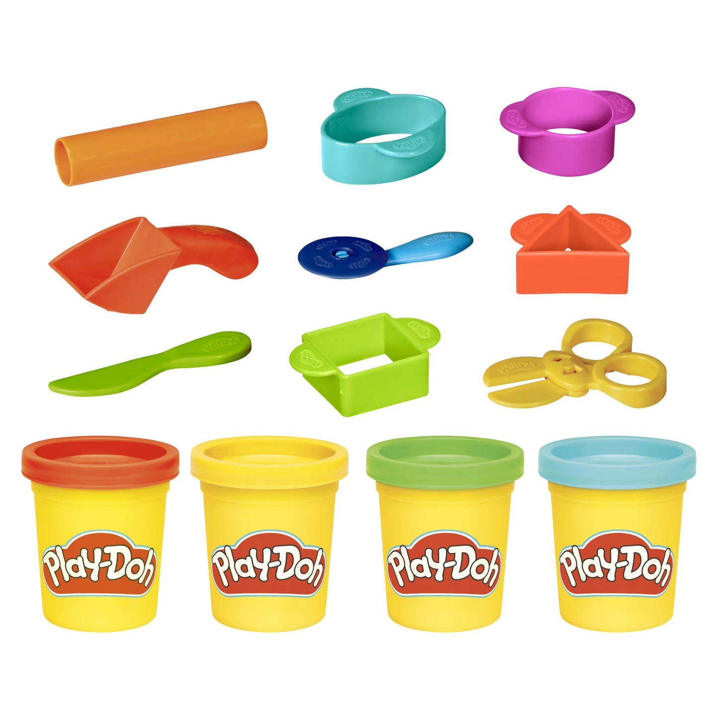 Play-Doh Starter Set, 9-Piece Kit with Storage Tote, Kids Arts & Crafts || مجموعة طين صلصال بلي دوه 4 لون مع 9 قواطع