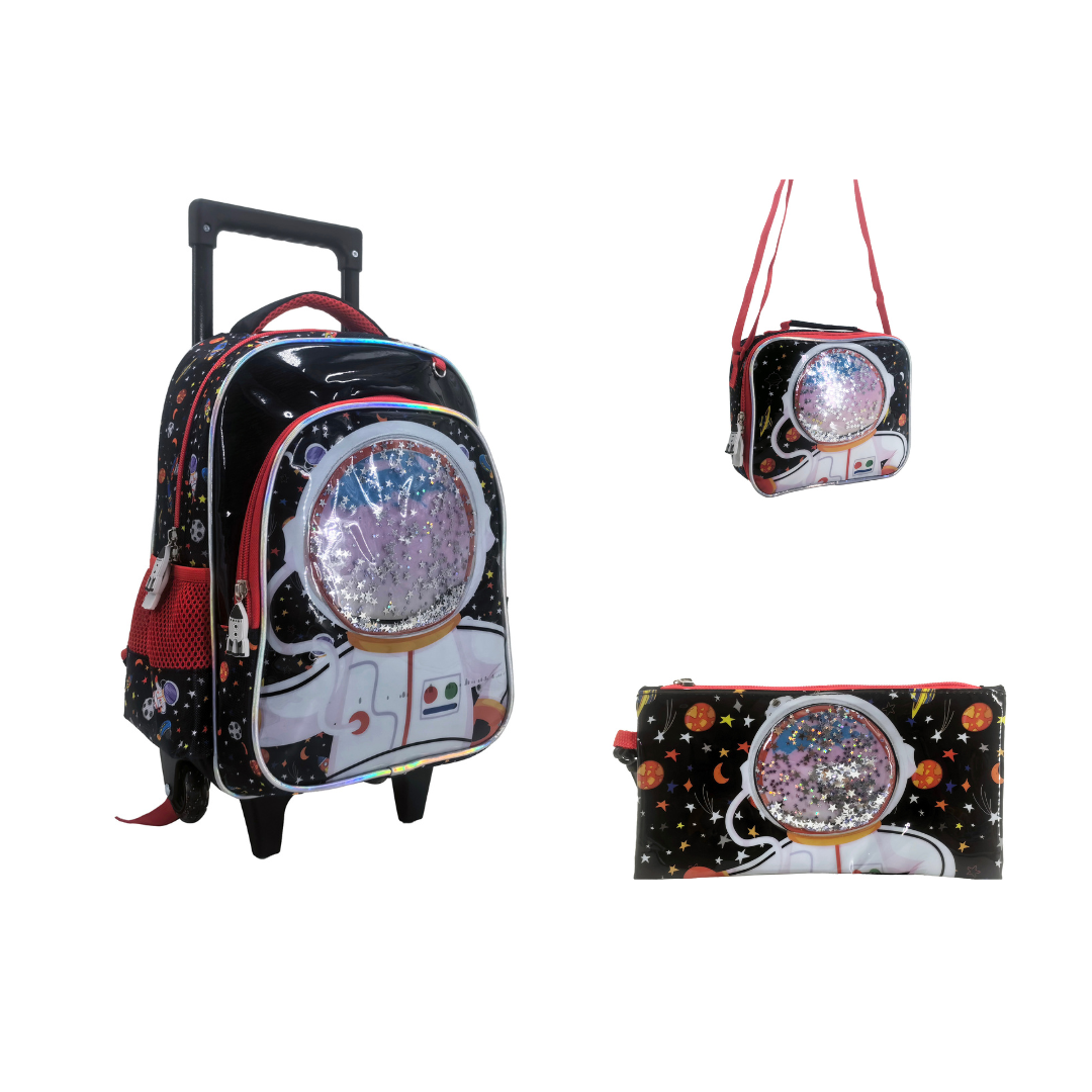 Space Bag Back to School Trolley Backpack Set 3 Pcs 16 Inch || مجموعة جنطة ترولي 3 قطع الفضاء حجم كبير 16 انش