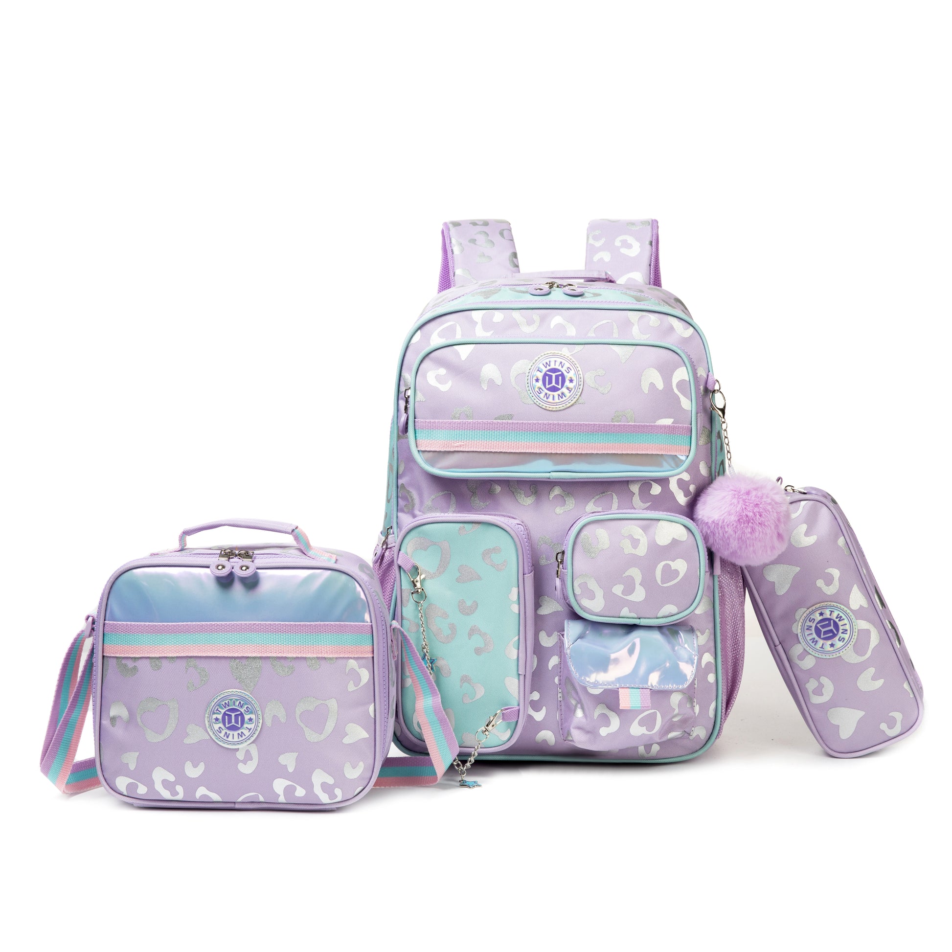 17"  Backpack 3PCS HEARTS TWINS || شنطة ظهر 17 انش 3 قطع قلوب توينز