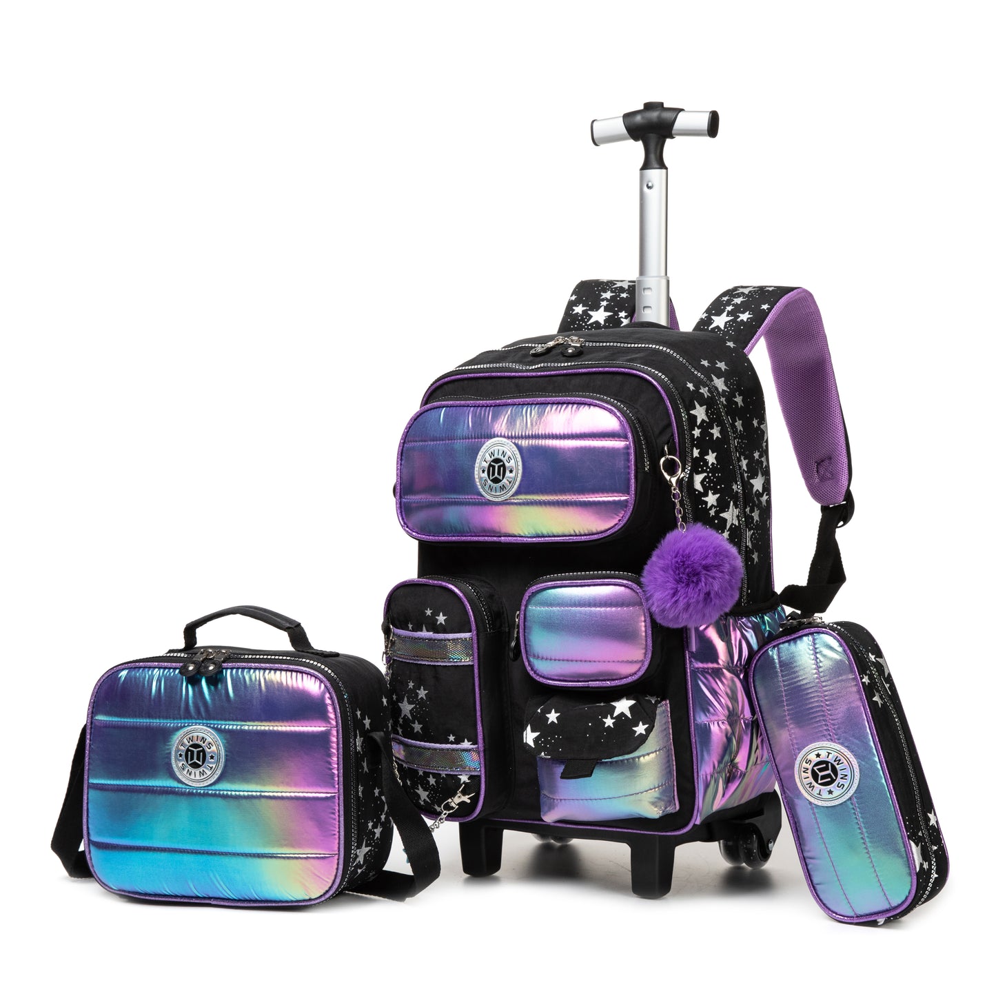 17"  Trolley  Backpack 3PCS METALIC TWINS || شنطة ترولي 17 انش 3 قطع ميتاليك توينز