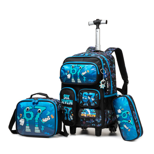 17"  Trolley Backpack 3PCS Six Seven BLUE TWINS || شنطة ترولي 17 انش 3 قطع 67 ولادي توينز