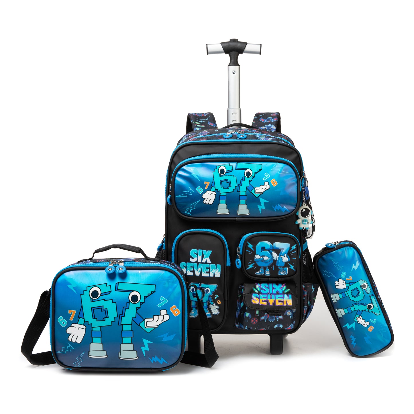 17"  Trolley Backpack 3PCS Six Seven BLUE TWINS || شنطة ترولي 17 انش 3 قطع 67 ولادي توينز