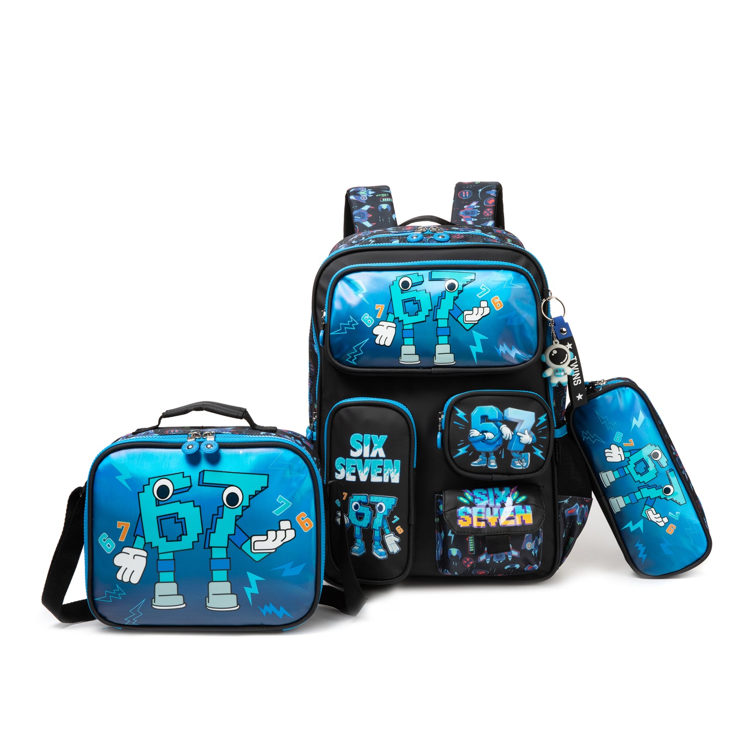 17"  Backpack 3PCS Six Seven BLUE TWINS || شنطة ظهر 17 انش 3 قطع 67 ولادي توينز