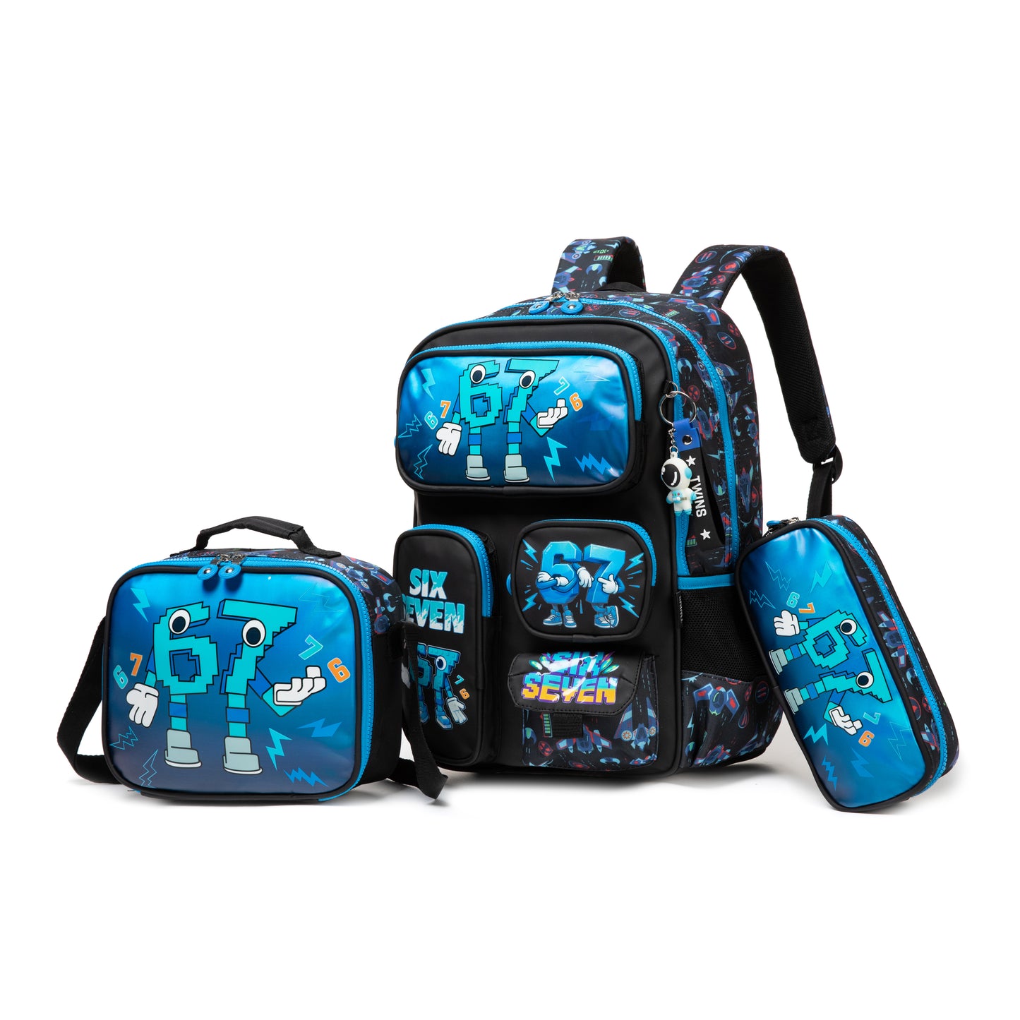 17"  Backpack 3PCS Six Seven BLUE TWINS || شنطة ظهر 17 انش 3 قطع 67 ولادي توينز