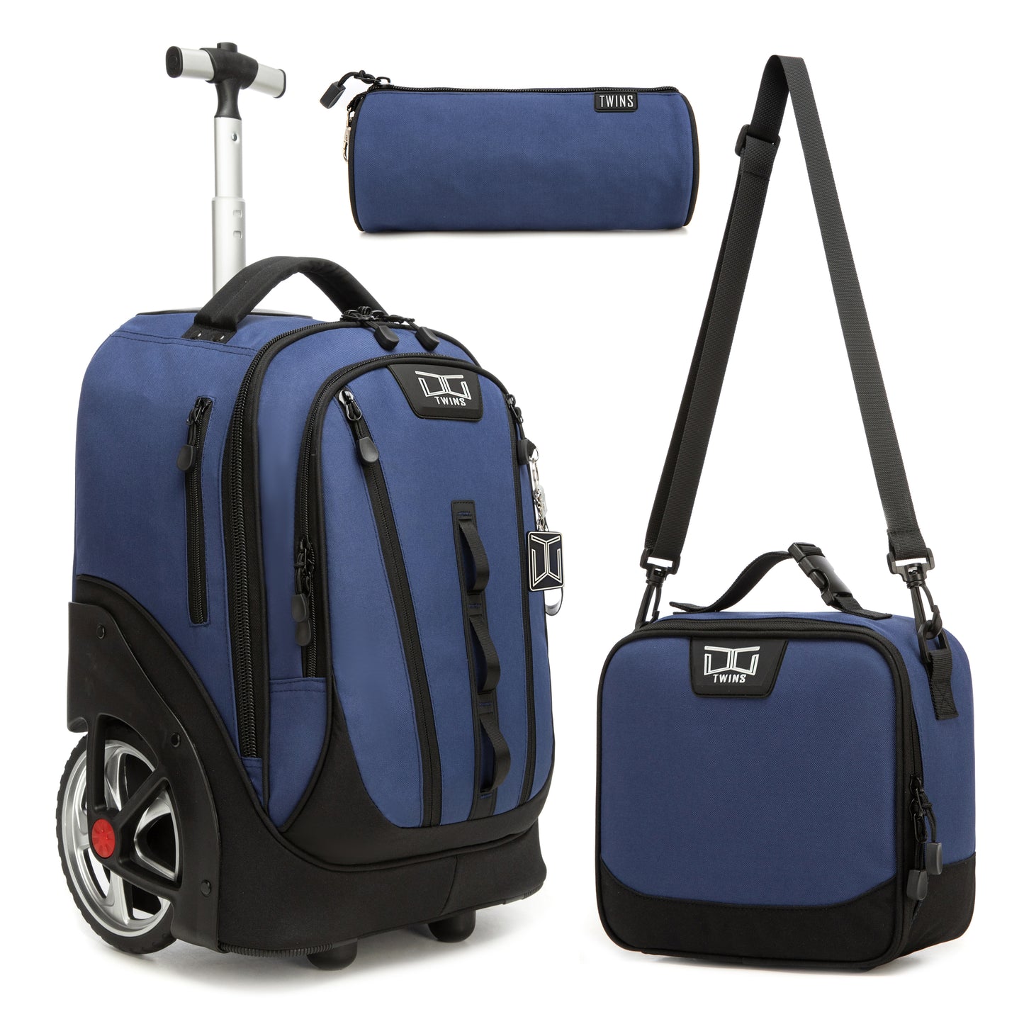 18“ Big wheel Trolley Backpack 3PCS Dark Blue || شنطة ترولي 18انش عجل كبير 3 قطع ازرق غامق توينز