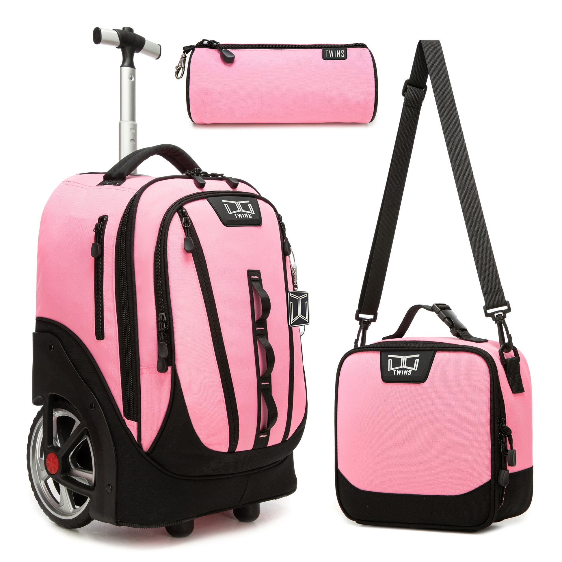 18“ Big wheel Trolley Backpack 3PCS Pink  || شنطة ترولي 18انش عجل كبير 3 قطع وردي توينز