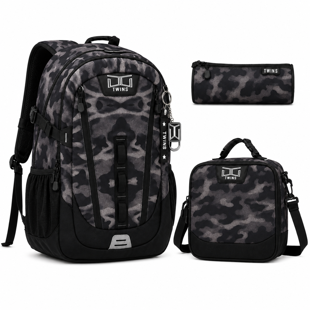 17"  Backpack 3PCS TWINS Army Grey || شنطة ظهر 17 انش 3 قطع توينز جيشي رمادي