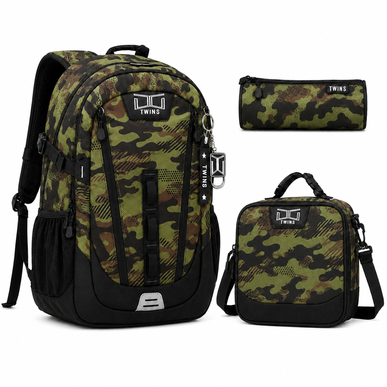 17"  Backpack 3PCS TWINS Army Green || شنطة ظهر 17 انش 3 قطع توينز جيشي اخضر
