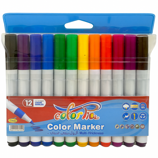 Colorpia Class Colored Jumbo Multi-Thickness Markers 12 Colors || الوان شينية جامبو متعدد السماكات كلاس كولوربيا 12 لون