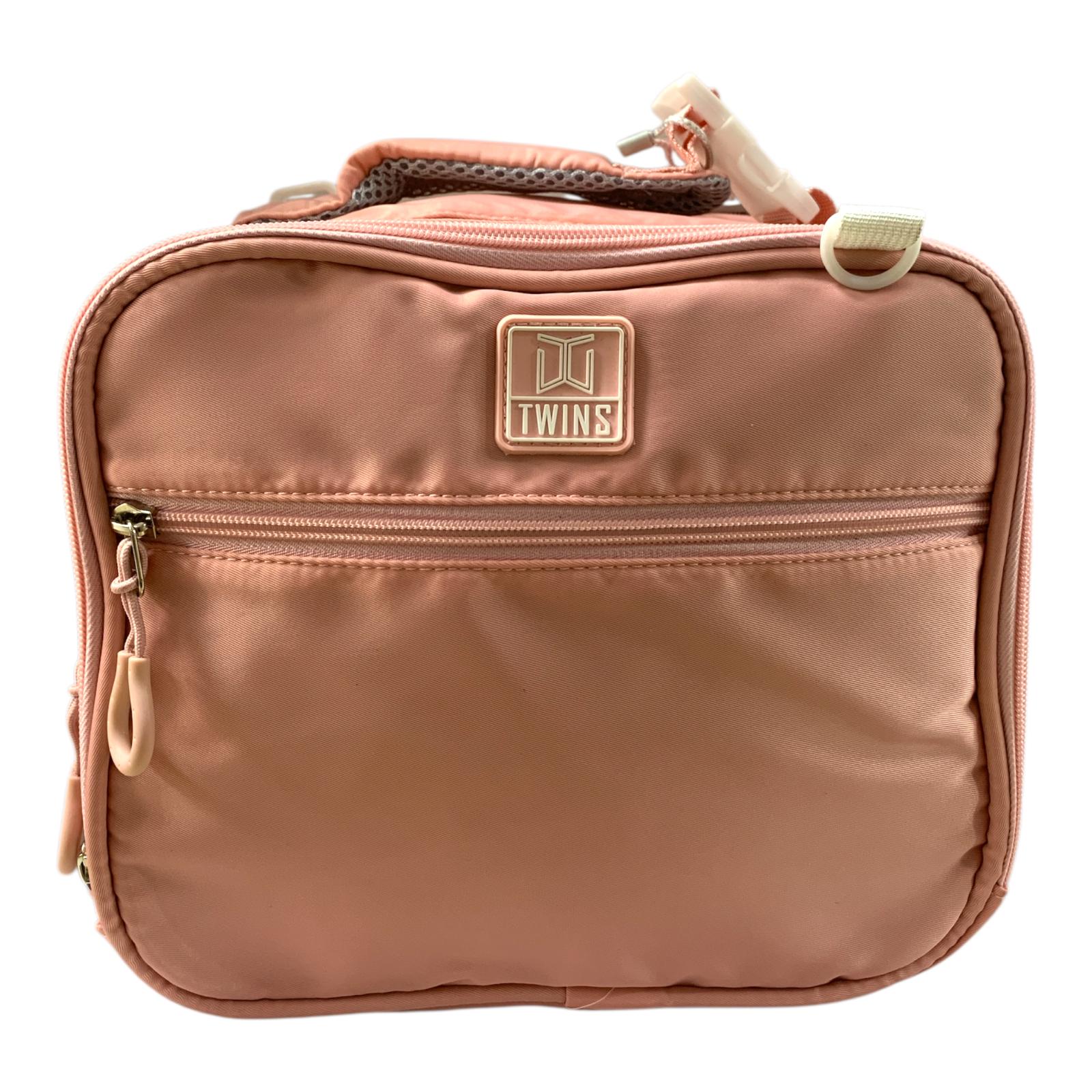 Twins Insulated Lunch Bag Stylish & Reusable Lunch Box for Kids & Adults Pink || شنطة اكل توينز اي اند تي سحابين للمدرسة و الدوامات لون وردي