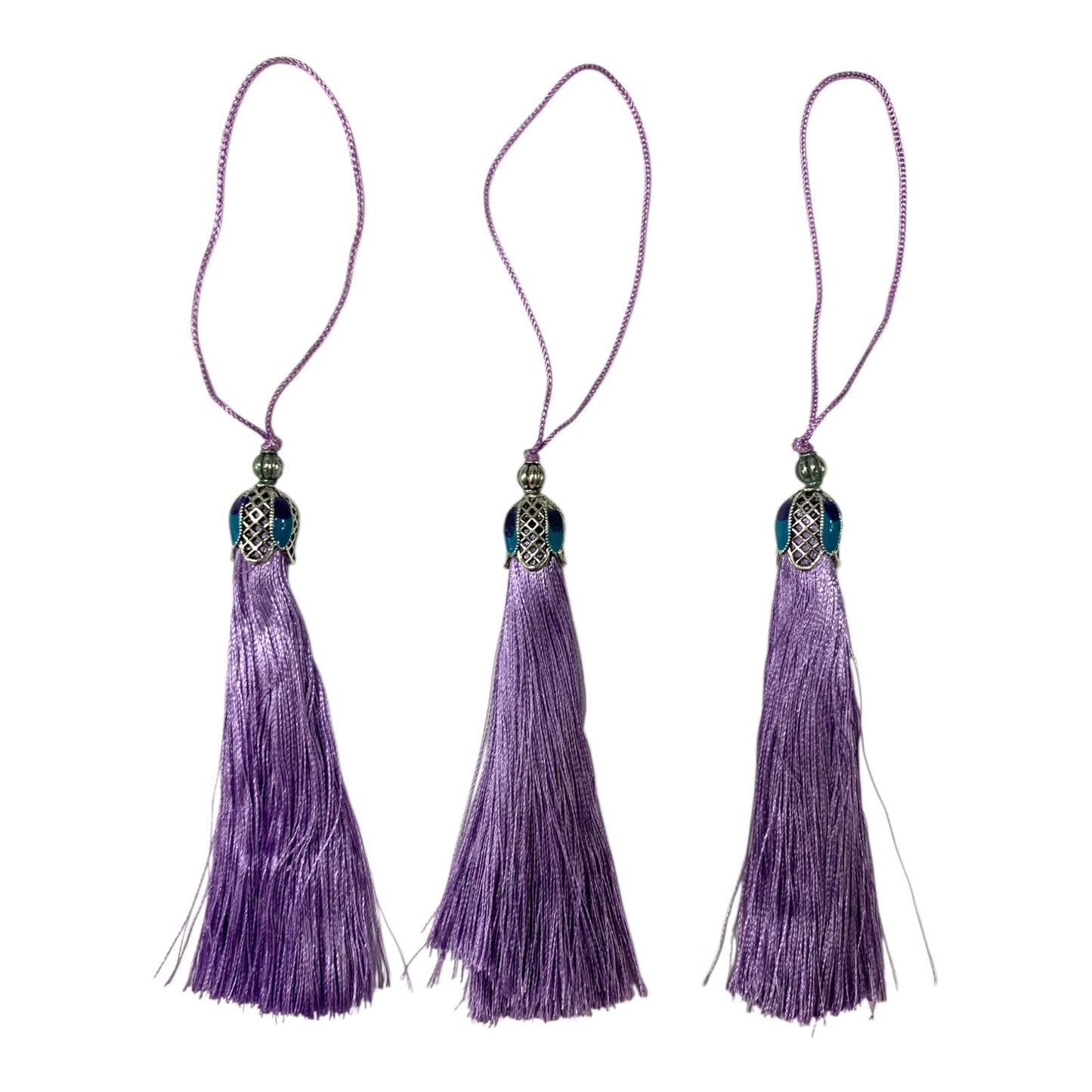 Silk Tassels with Decorative Caps 3-Pack for Art and Crafts #6 || كراكيش ملونة براس حديد 3 قطعة للاشغال اليدوية #6