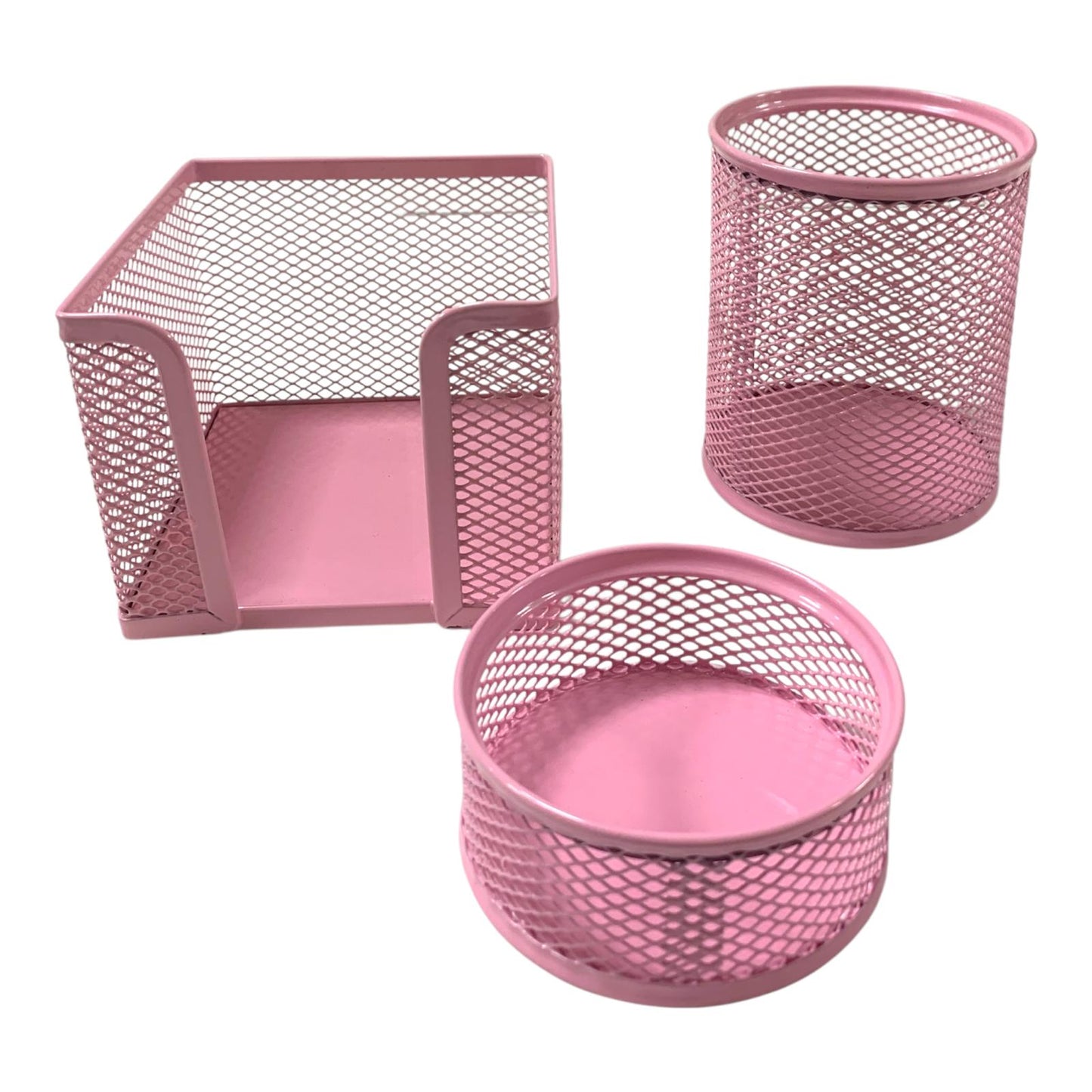 Pink Mesh Desktop Set 3 Pcs || طقم مكتب شبك ٣ قطع لون وردي