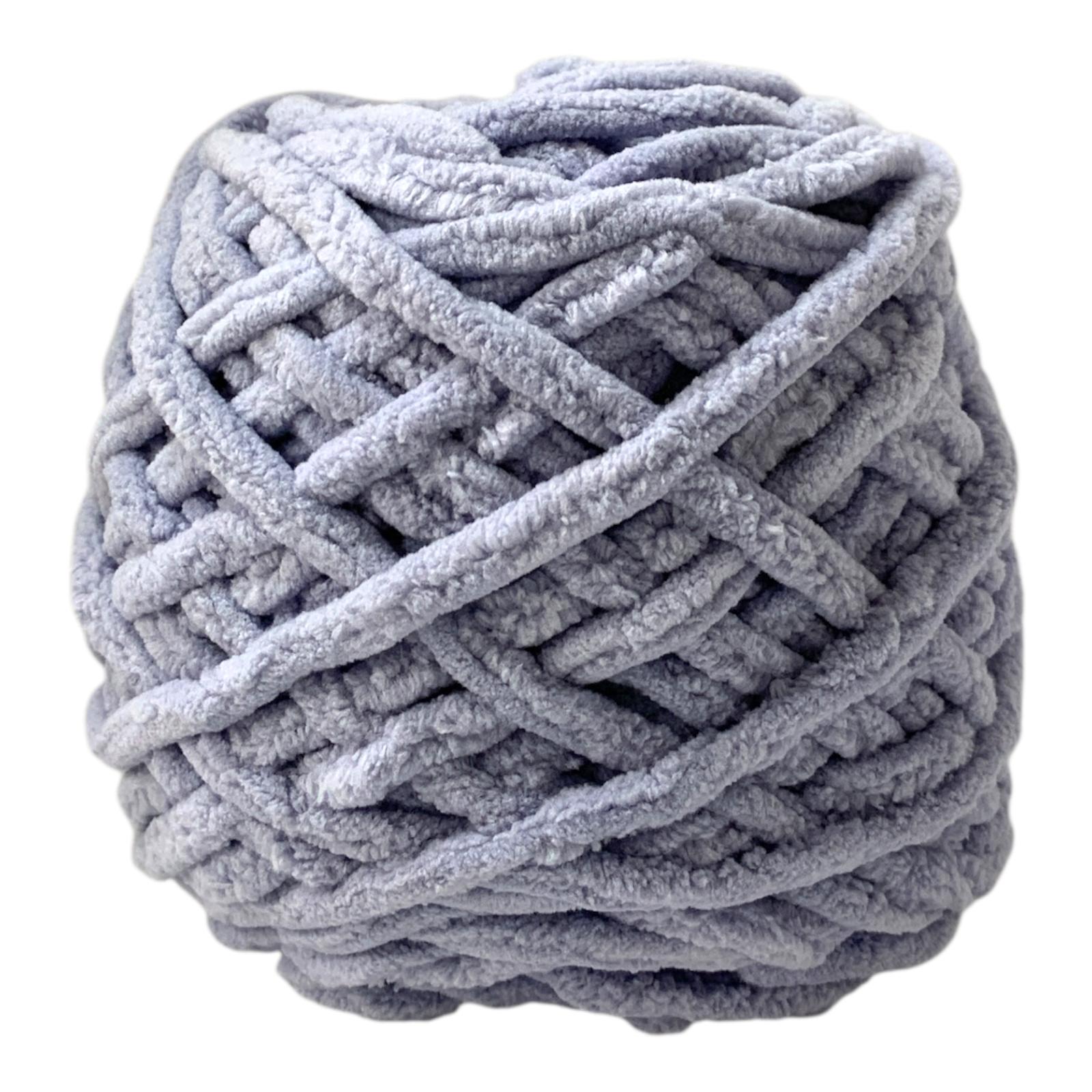 Grey Chunky Chenille Yarn Super Soft & Plush || خيط صوف ناعم حجم كبير لون رمادي