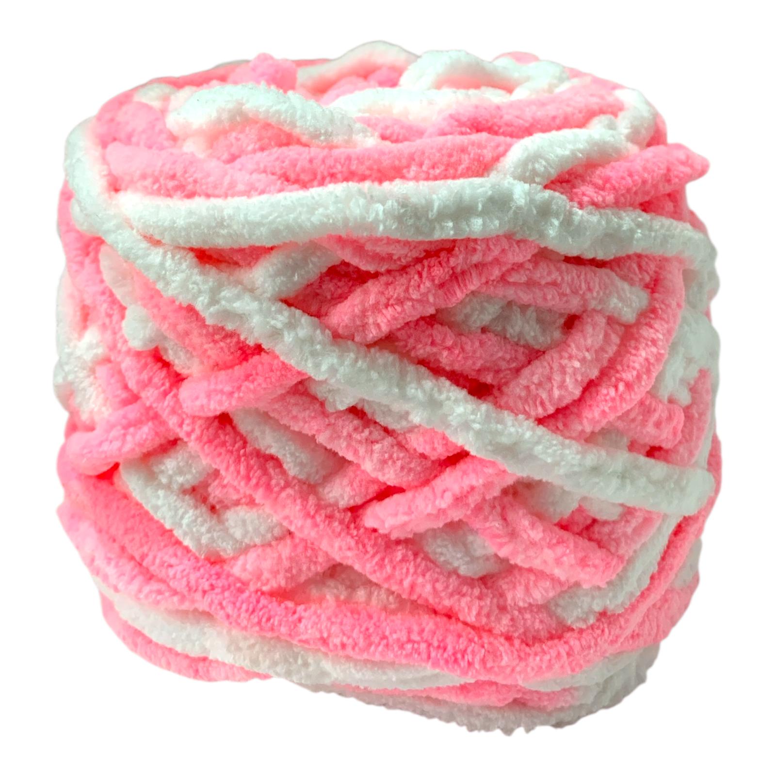 Pink & White Chunky Chenille Yarn Super Soft & Plush || خيط صوف ناعم حجم كبير لون وردي و ابيض