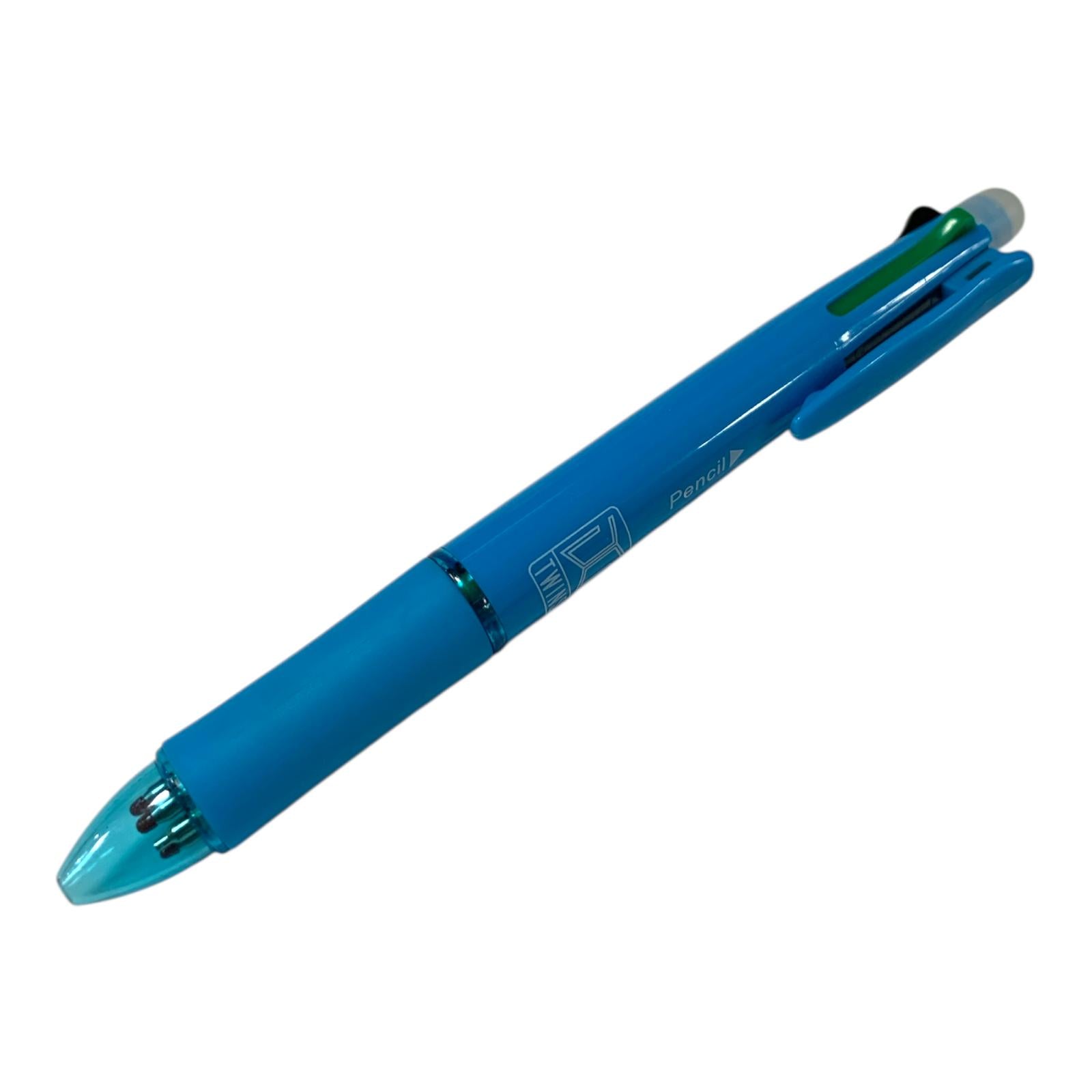 A&T Twins 4 Color Erasable Pen + Pencil Blue Color || قلم حبر ماسح اربع الوان مع رصاص اي اند تي توينز لون أزرق