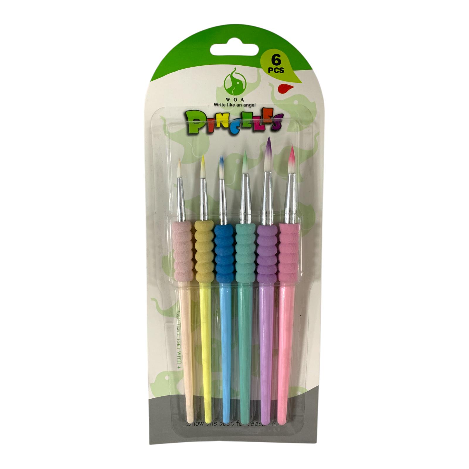Fat Grip Paint Brushes for 6 Pcs Pastel Color || فرش رسم مسكله متينه 6 حبة راس دائري الوان باستيل