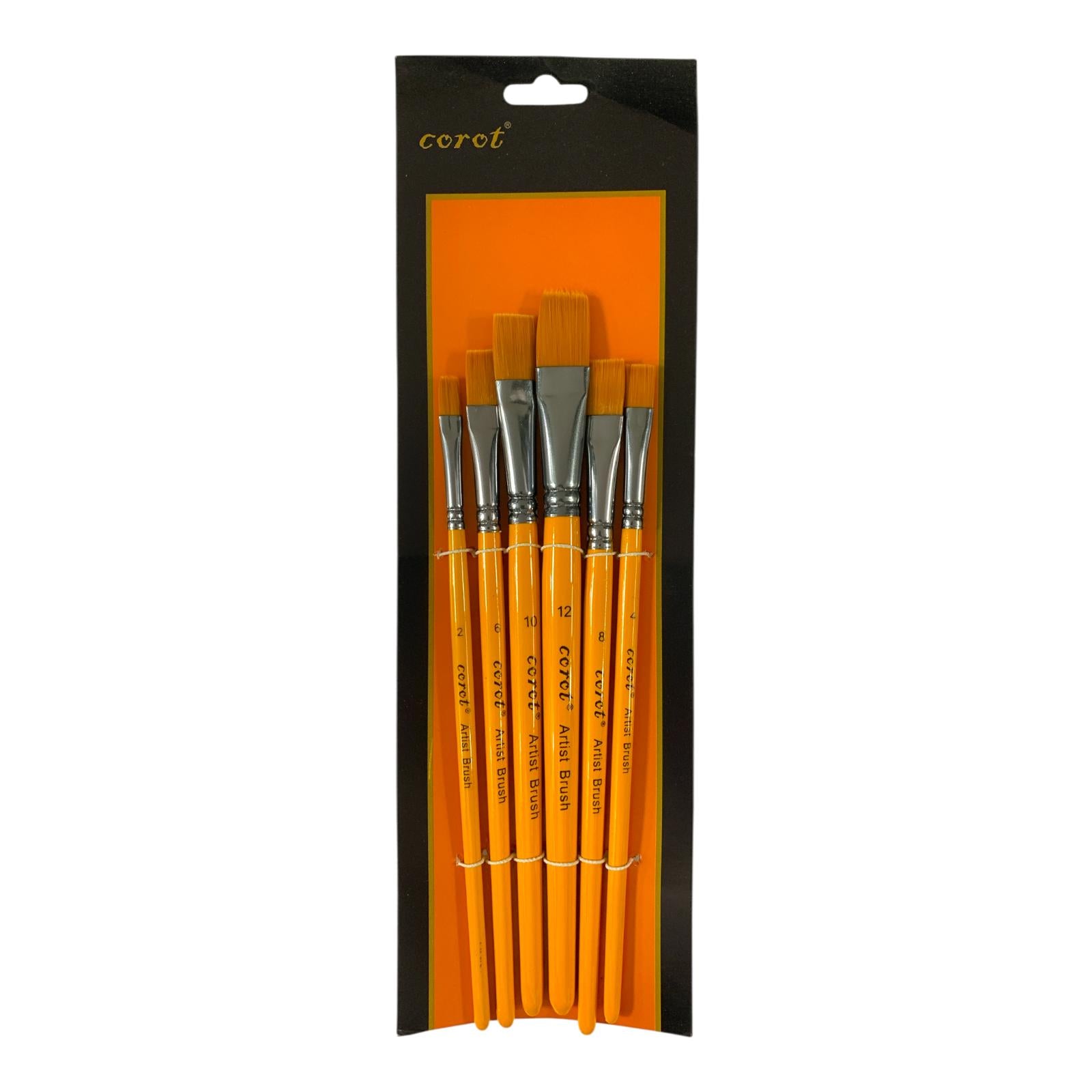 Corot Flat Paint Brushes 6 Pcs Assorted Sizes || فرش رسم راس مشطوف 6 حبة احجام متنوعة