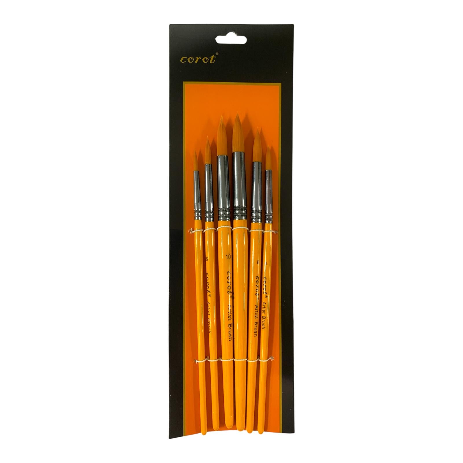 Corot Round Head Paint Brushes 6 Pcs Assorted Sizes || فرش رسم راس دائري 6 حبة احجام متنوعة