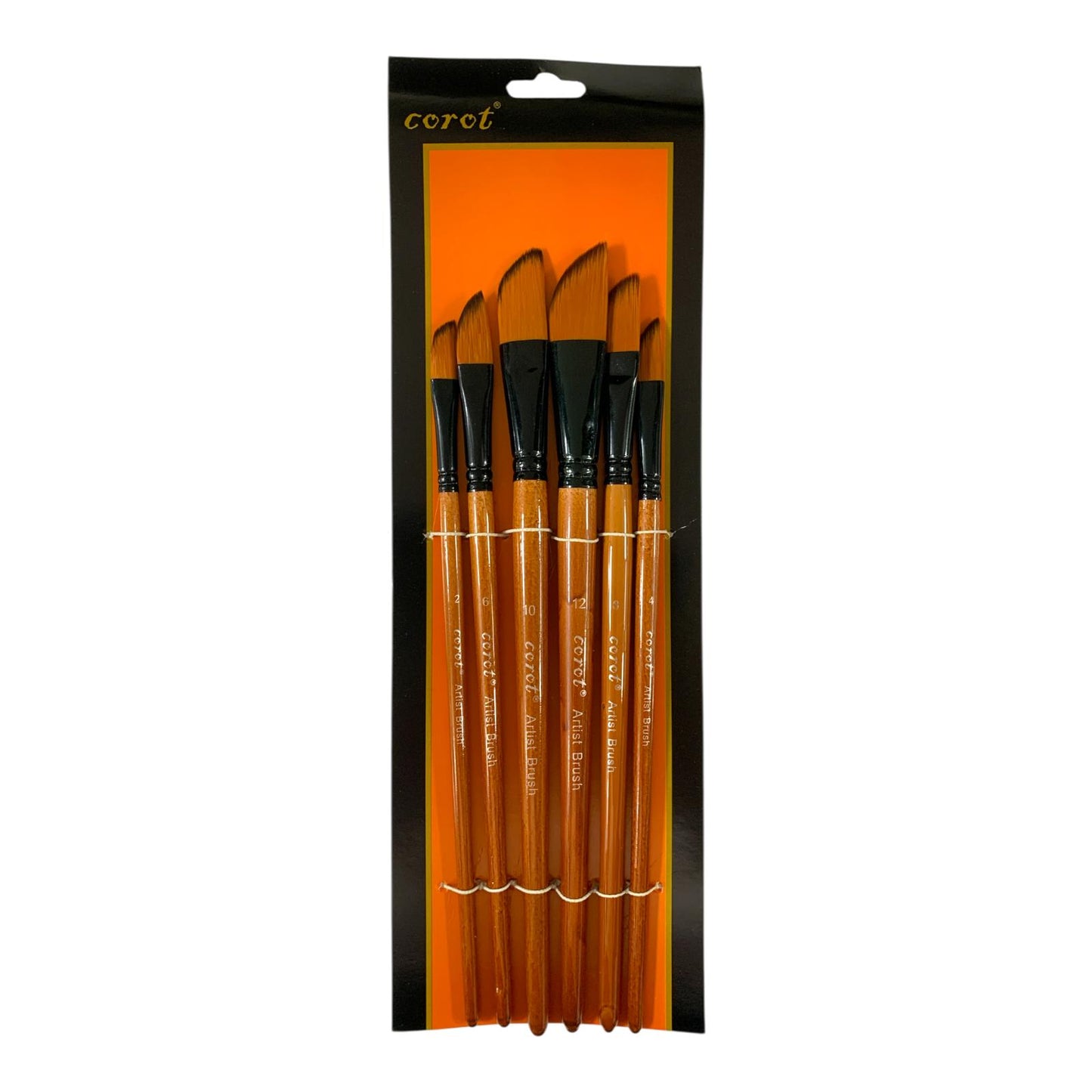 Corot Angled Flat Head Paint Brushes 6 Pcs Assorted Sizes || فرش رسم كوروت راس مشطوف بزاوية 6 حبة احجام متنوعة