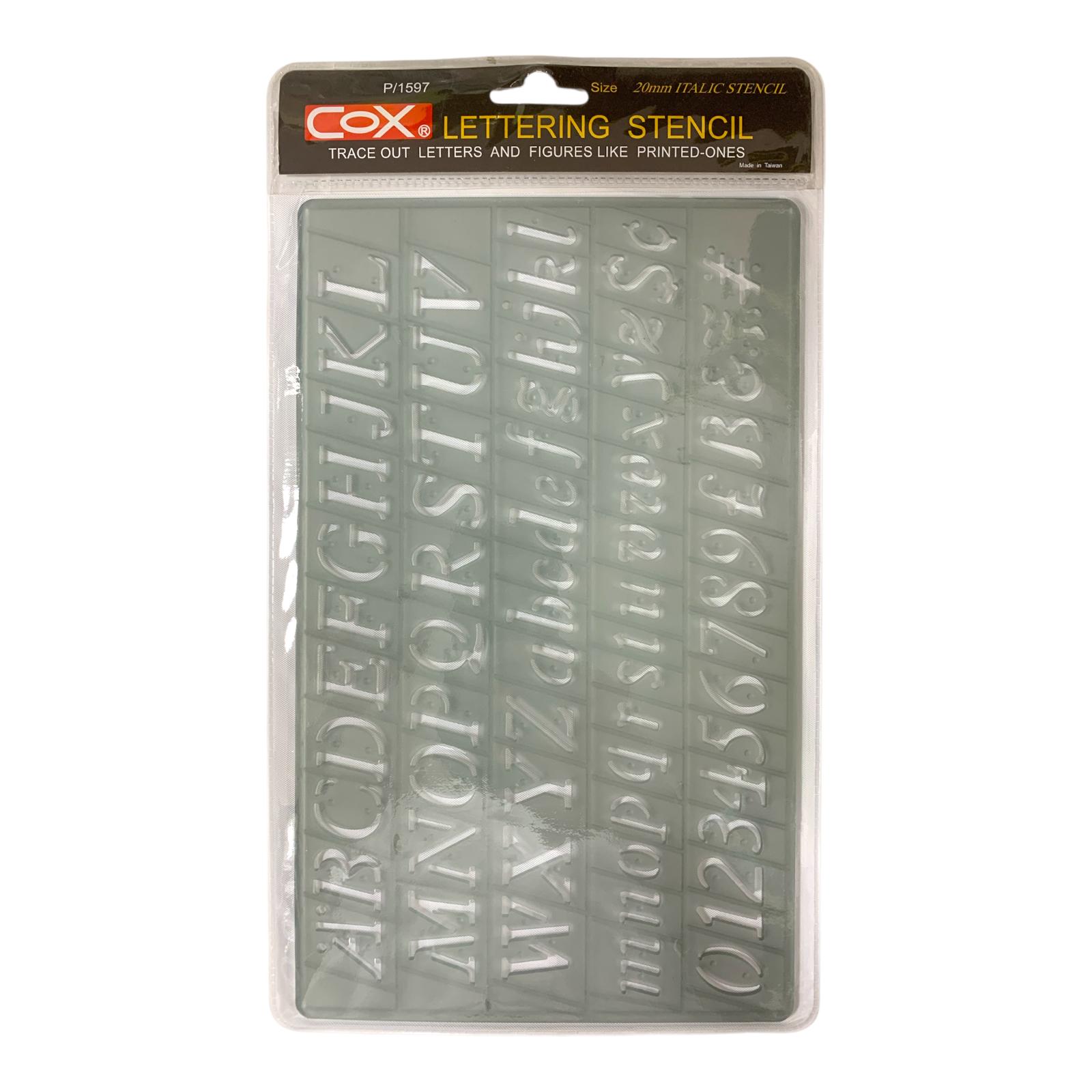 Cox Lettering Stencil Ruler Alphabets Numbers Italic  || مسطرة ستنسل احرف و ارقام انجليزي مائلة