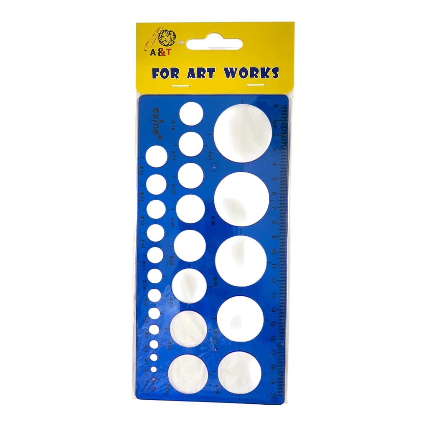 A&T Drawing Ruler Stencil 27 Circle Blue Color || مسطرة ستنسل اي اند تي دوائر 27 دائرة لون ازرق