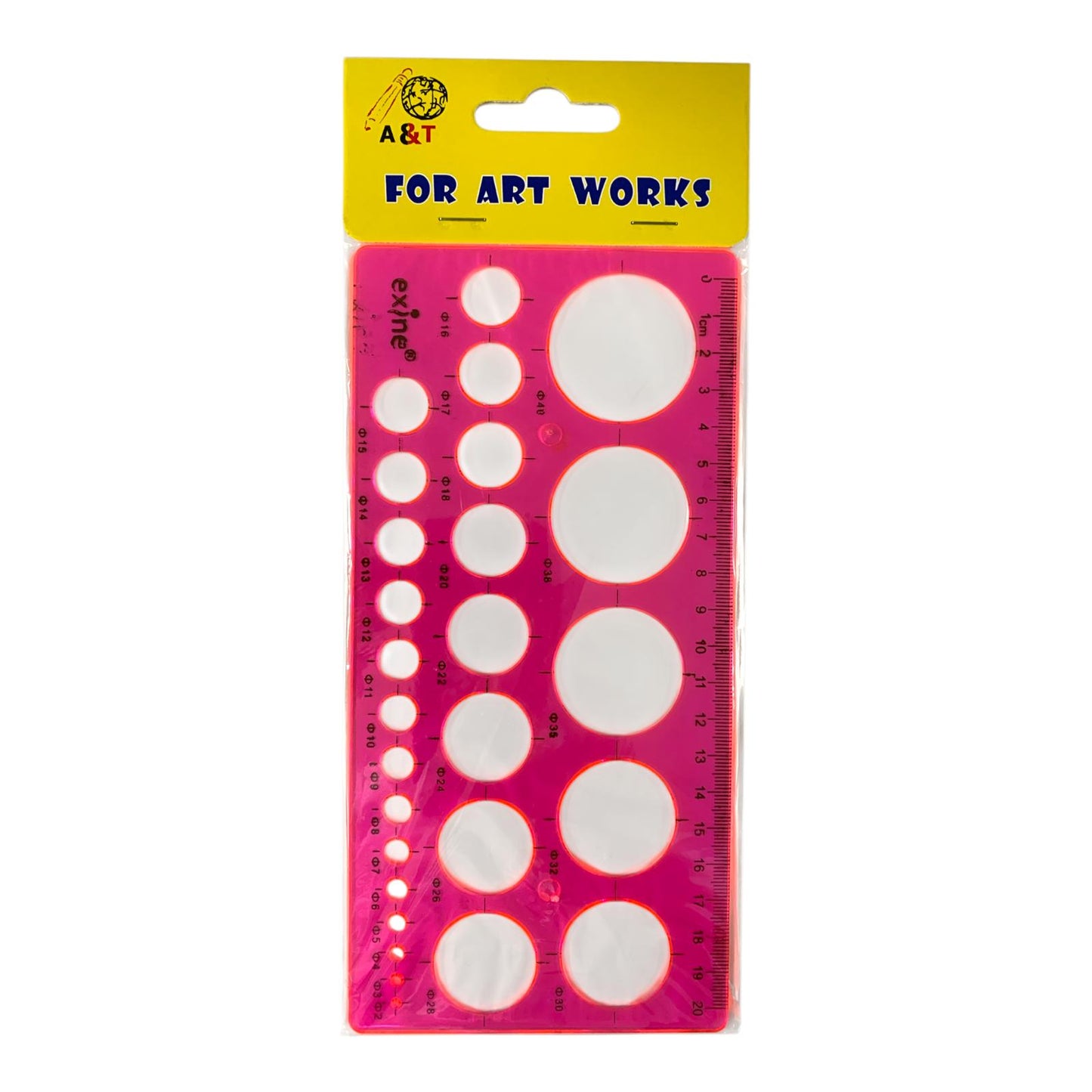 A&T Drawing Ruler Stencil 27 Circle Pink Color || مسطرة ستنسل اي اند تي دوائر 27 دائرة لون وردي