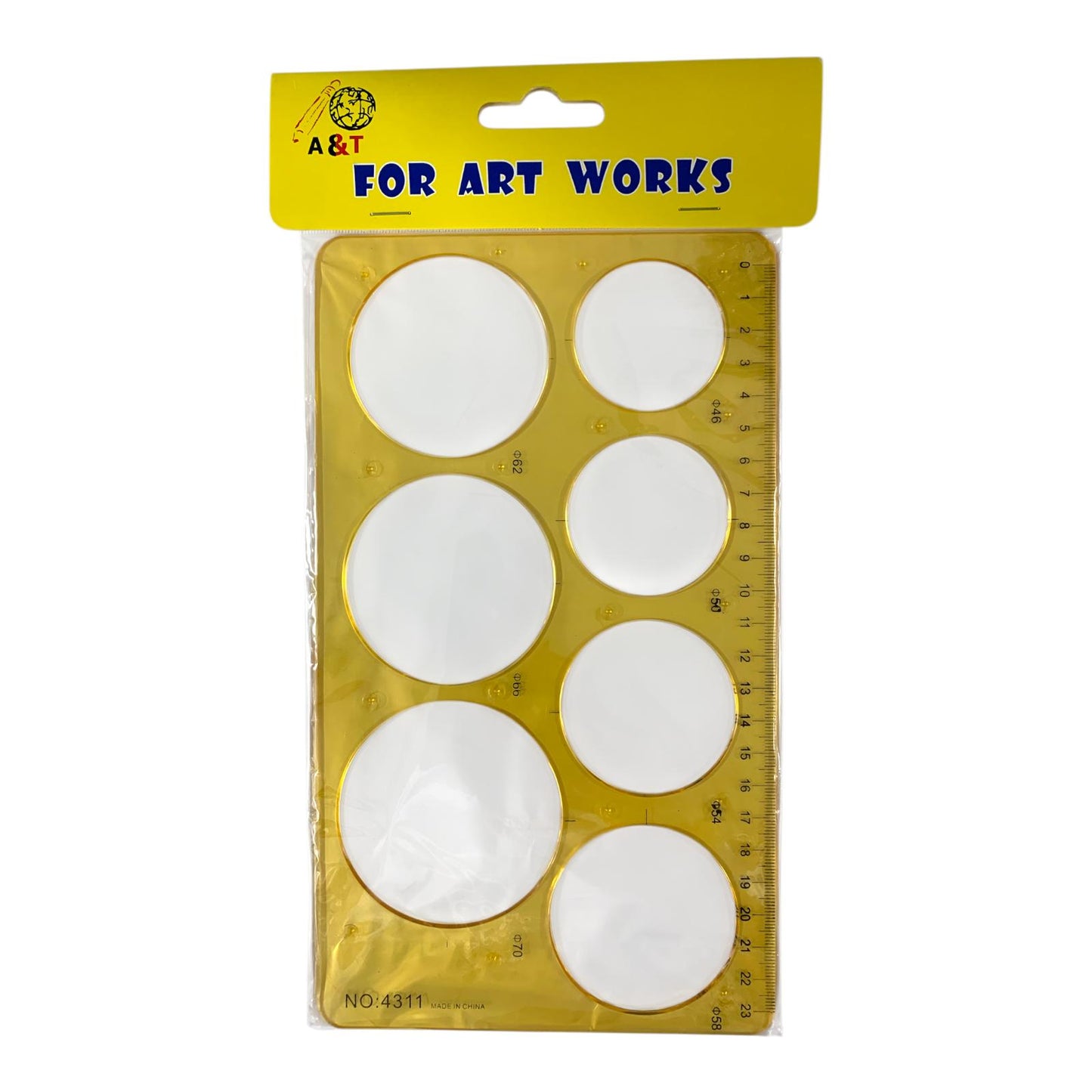 A&T Drawing Ruler Stencil 7 Circle Yellow Color || مسطرة ستنسل اي اند تي دوائر 7 دائرة لون اصفر