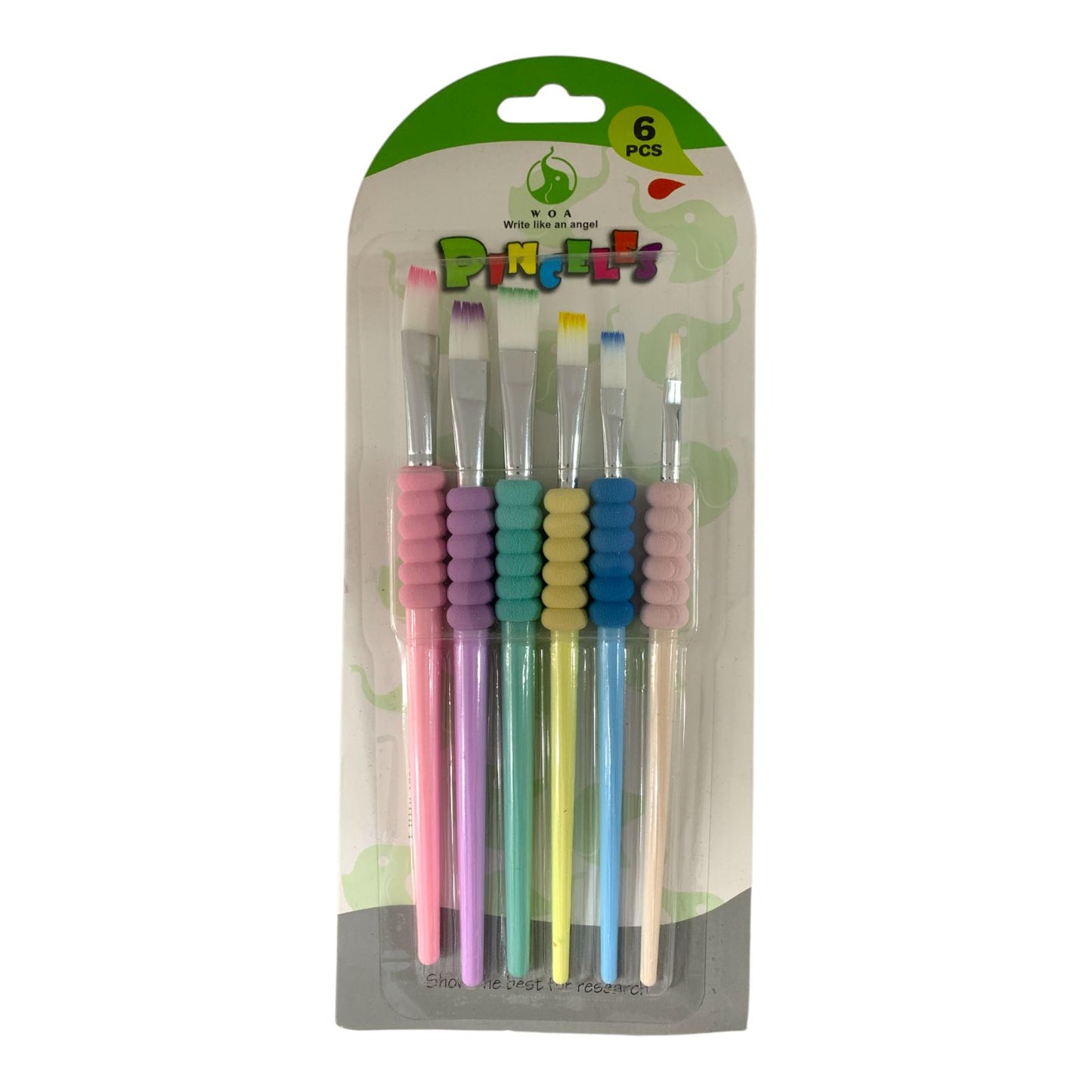 Fat Grip Paint Brushes Flat Head for 6 Pcs Pastel Color || فرش رسم مسكله متينه 6 حبة راس مشطوف الوان باستيل