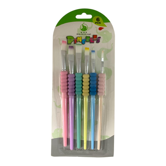 Fat Grip Paint Brushes Flat Head for 6 Pcs Pastel Color || فرش رسم مسكله متينه 6 حبة راس مشطوف الوان باستيل