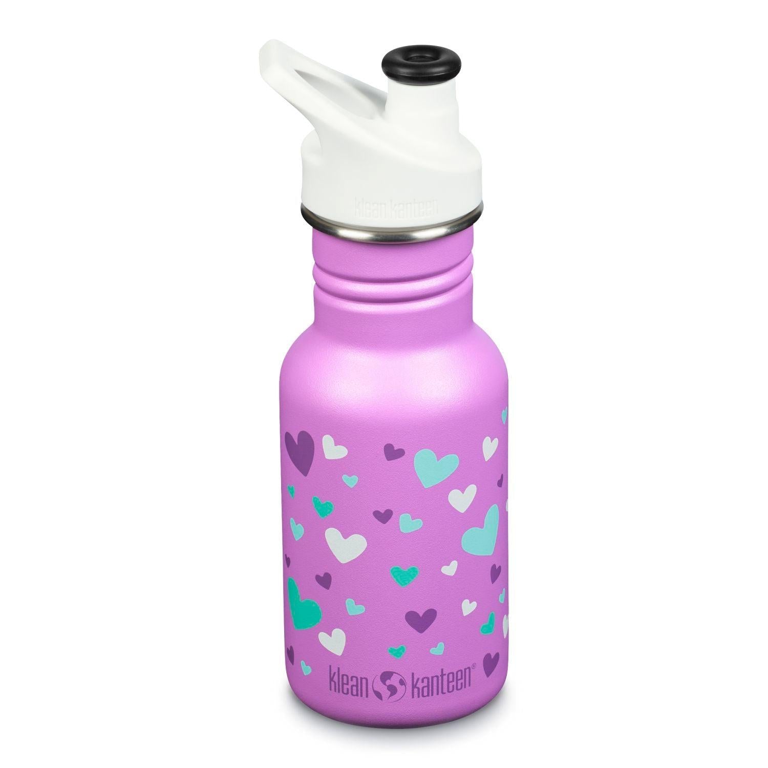 Klean Kanteen Kid Classic 355ml Water Bottle Kid Sport Cap Orchid Hearts || مطارة ماء كليين كانتيين للاطفال 355 مل مع غطاء مخصص للاطفال
