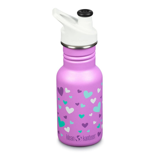 Klean Kanteen Kid Classic 355ml Water Bottle Kid Sport Cap Orchid Hearts || مطارة ماء كليين كانتيين للاطفال 355 مل مع غطاء مخصص للاطفال