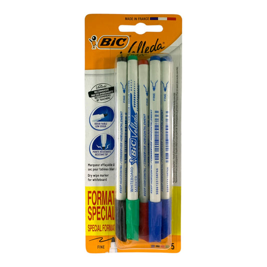Bic Velleda 5 Color Whiteboard Marker Set || مجموعة اقلام سبورة بيك فيلادا 5 لون