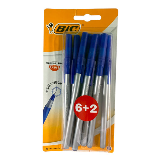 Bic Round Stic Exact Blue Pen 8 Pack || مجموعة اقلام حبر بيك ستيك 8 حبة لون ازرق