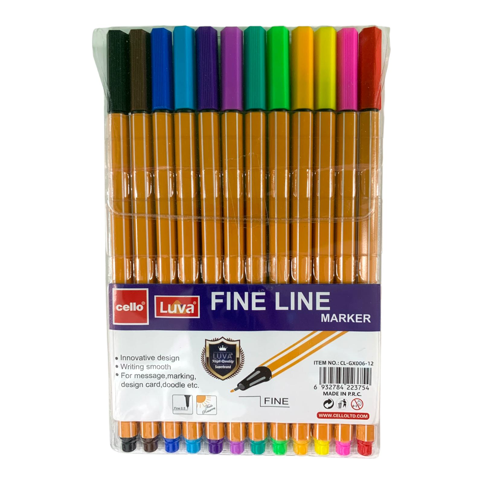 Cello Fineliner Pen Marker 12 Colors || اقلام راس ضعيف سيلو 12 لون