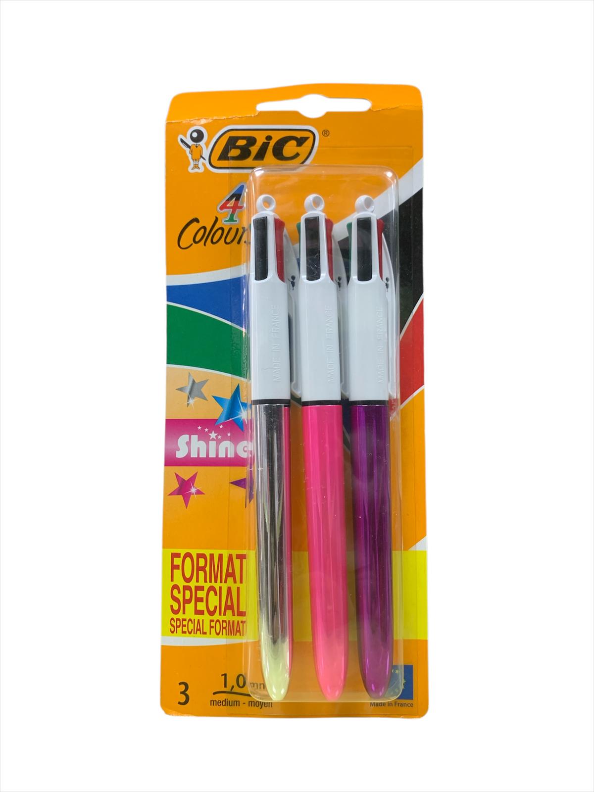 BIC 4 Colours Shine Ballpoint Pen Set (3 Pack) || مجموعة اقلام حبر بيك 3 قلم 4 لون 