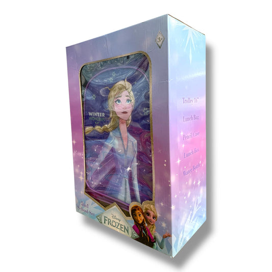 Frozen 5 in 1 School Set 16" Trolley Bag Lunch Bag Pencil Case Lunch Box Water Bottle || بوكس العودة للمدرسة 5 قطع جنطة ترولي شنطة اكل مقلمة لانش بوكس مطارة ماء فروزن
